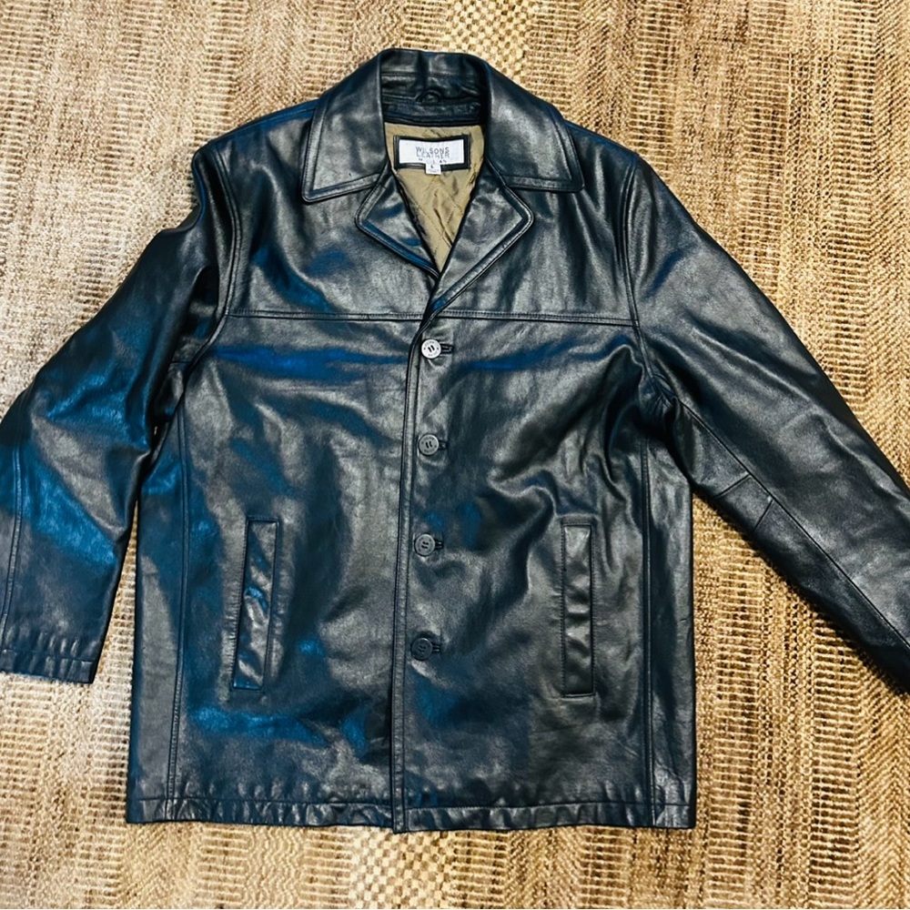 Wilson Black Leather Button Jacket With Zip Thinsulate Removable Liner Sz Large